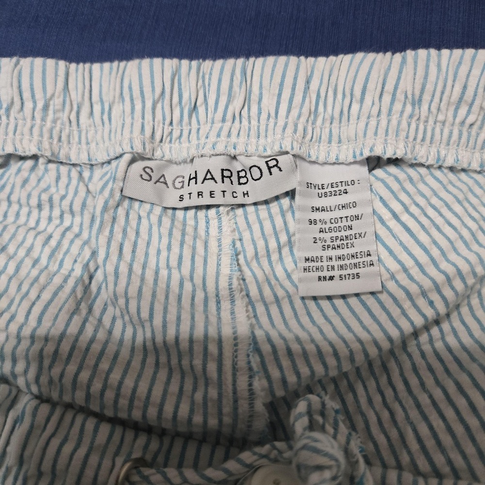 Sag Harbor Pants Womens Small Blue Striped‎ Stretch Capri Elastic Waist Cotton - Picture 4 of 9